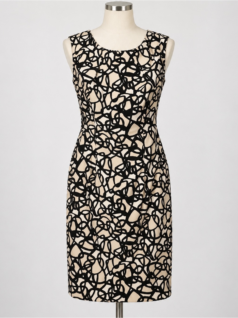 Alyx Beige and Black Abstract Print Midi Dress